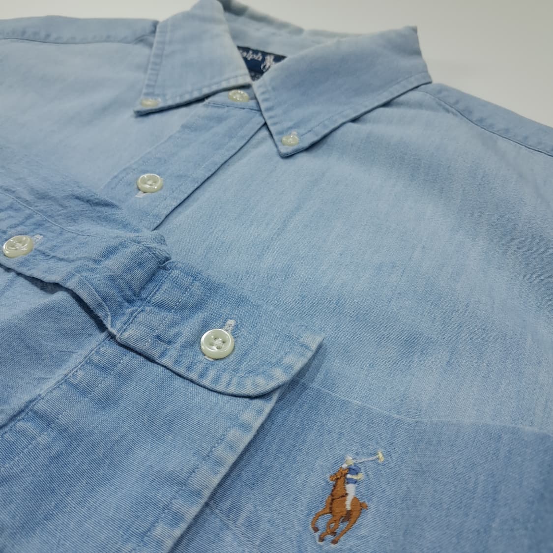 CL437 S 폴로 90s 코튼 라이트블루 샴브레이 데님 빅셔츠 남방 상품이미지4