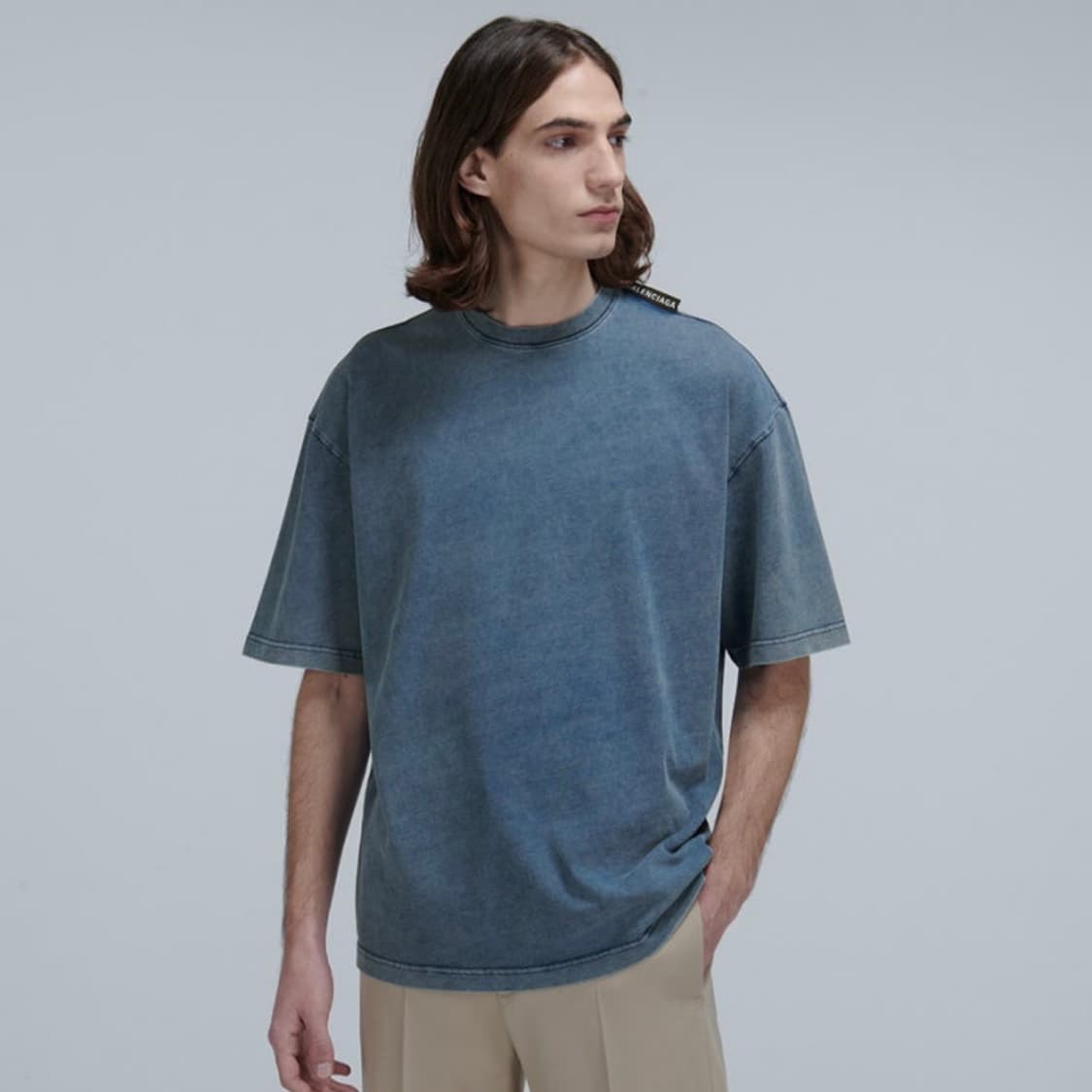 [S+급/M] 발렌시아가 워싱 반팔 티셔츠 블루 상품이미지7