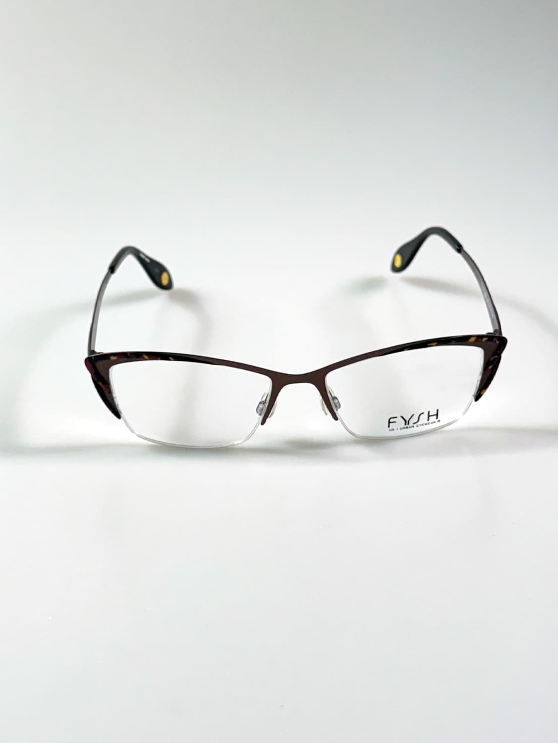 영국제 FYSH 브라운 레오파드 메탈 캣아이 반무테 빈티지 안경 상품이미지2