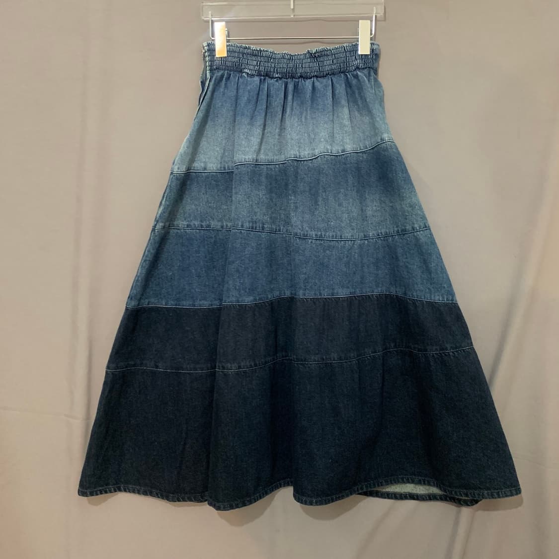25인치 타임 21 밴딩 데님 믹스 플레어 롱 스커트 청치마 상품이미지3