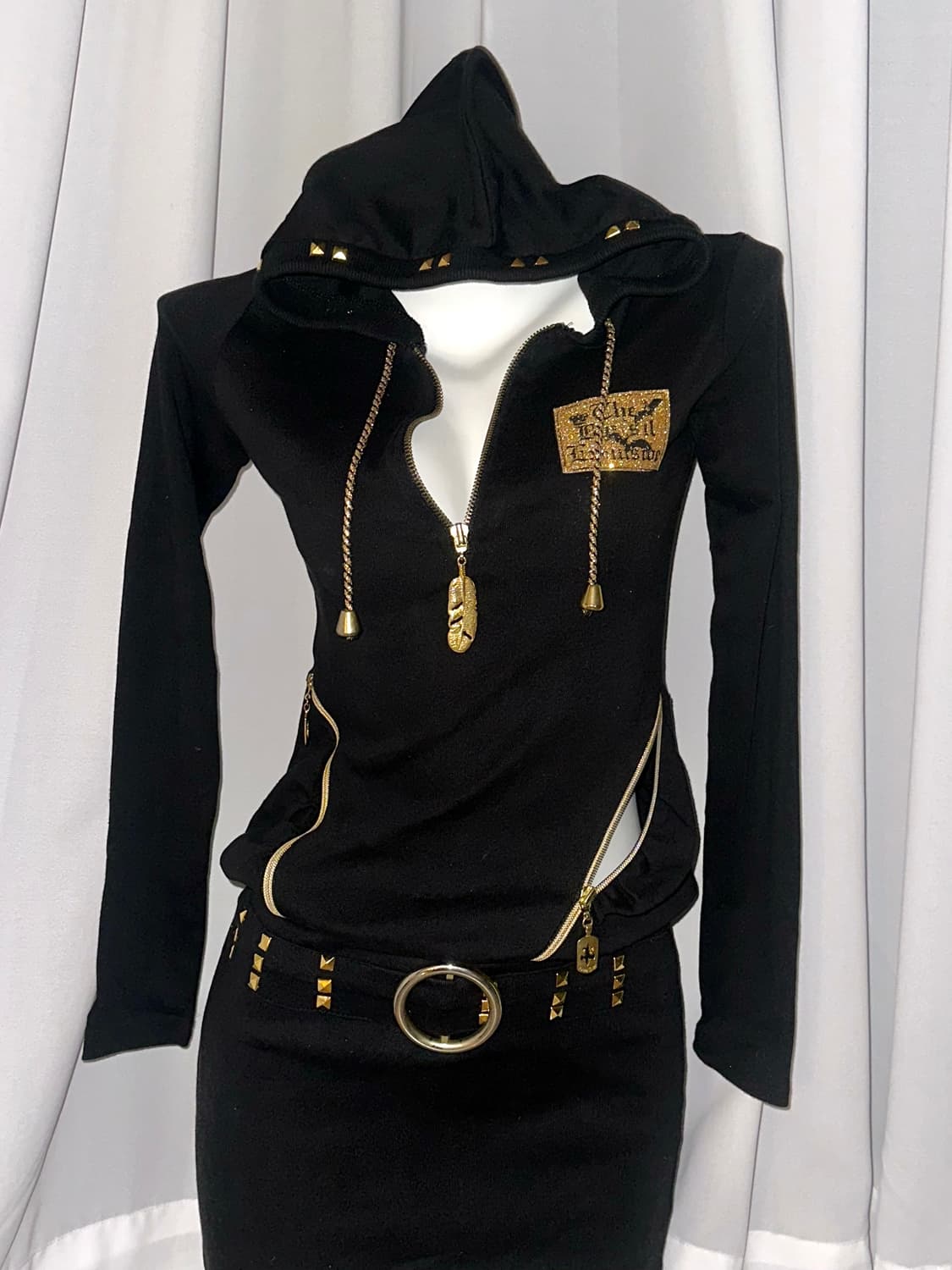 갸루 펑크 빈티지 후드 미니 원피스 상품이미지1