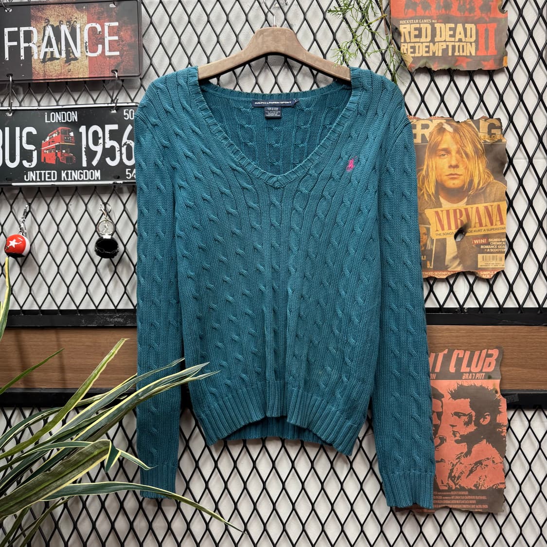 폴로 랄프로렌 케이블 니트 핑크 포니 포인트 블루그린 상품이미지1