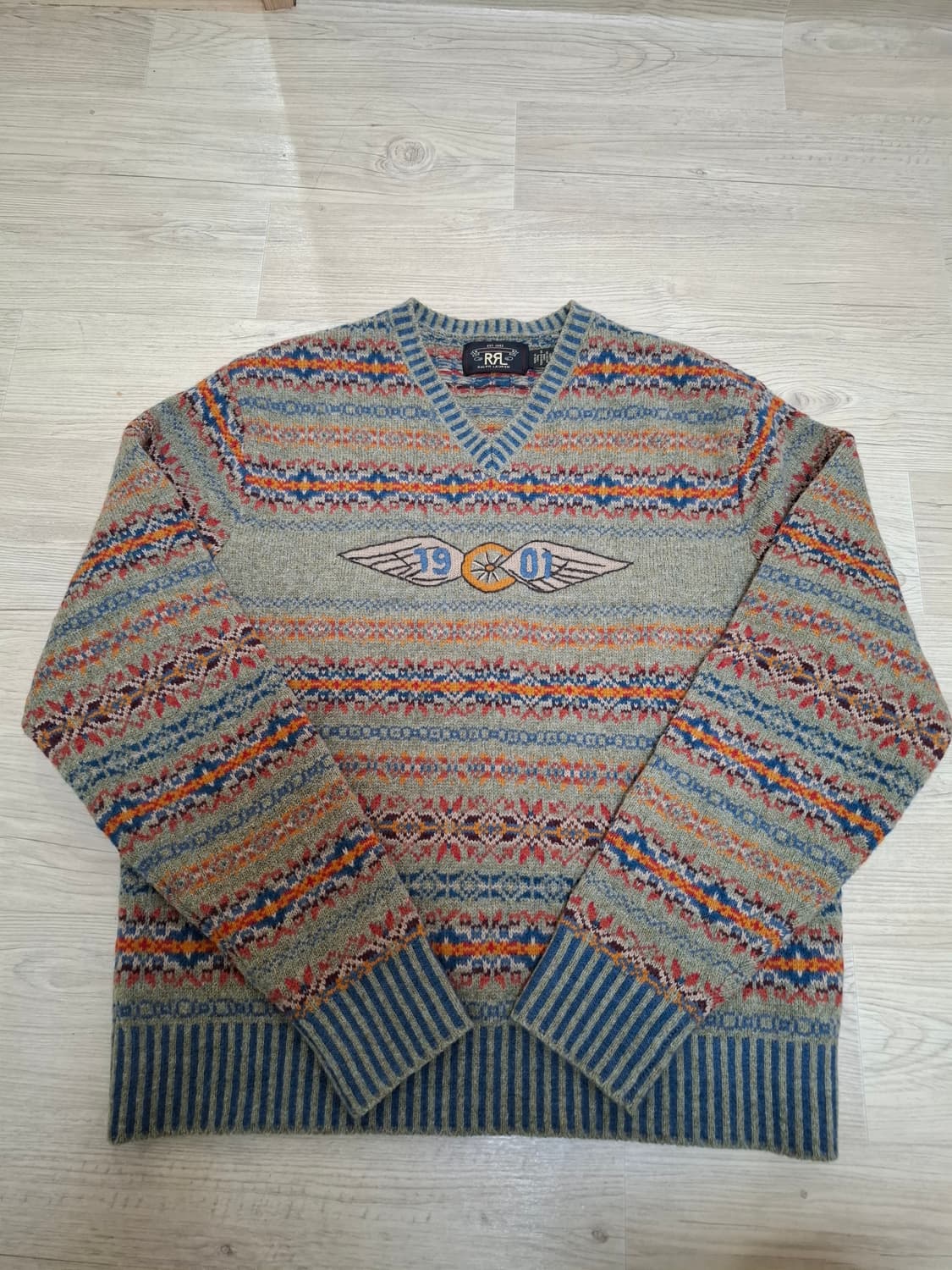 L RRL 더블알엘 페어아일 윙로고 패턴 브이넥 니트 상품이미지1