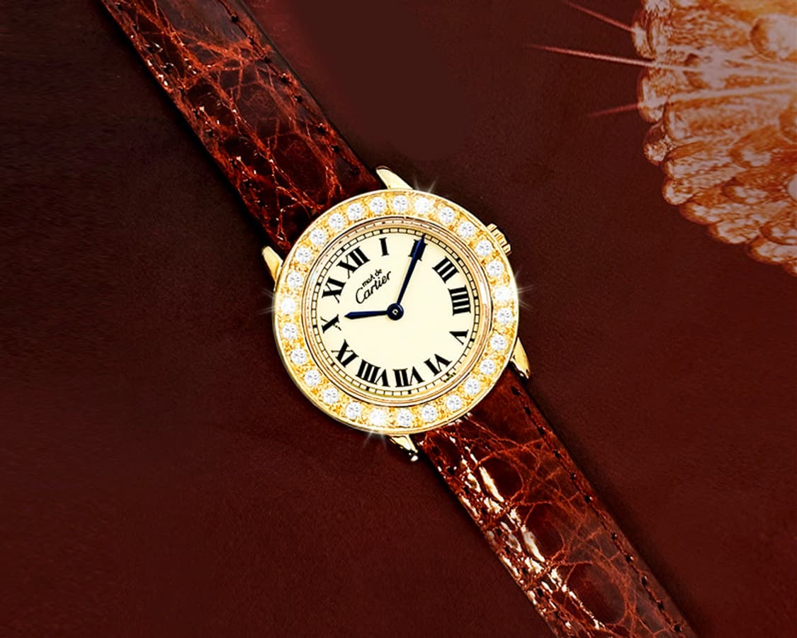 까르띠에 론드 아이보리 다이얼 빅 다이아 여성 악어가죽 시계 상품이미지4