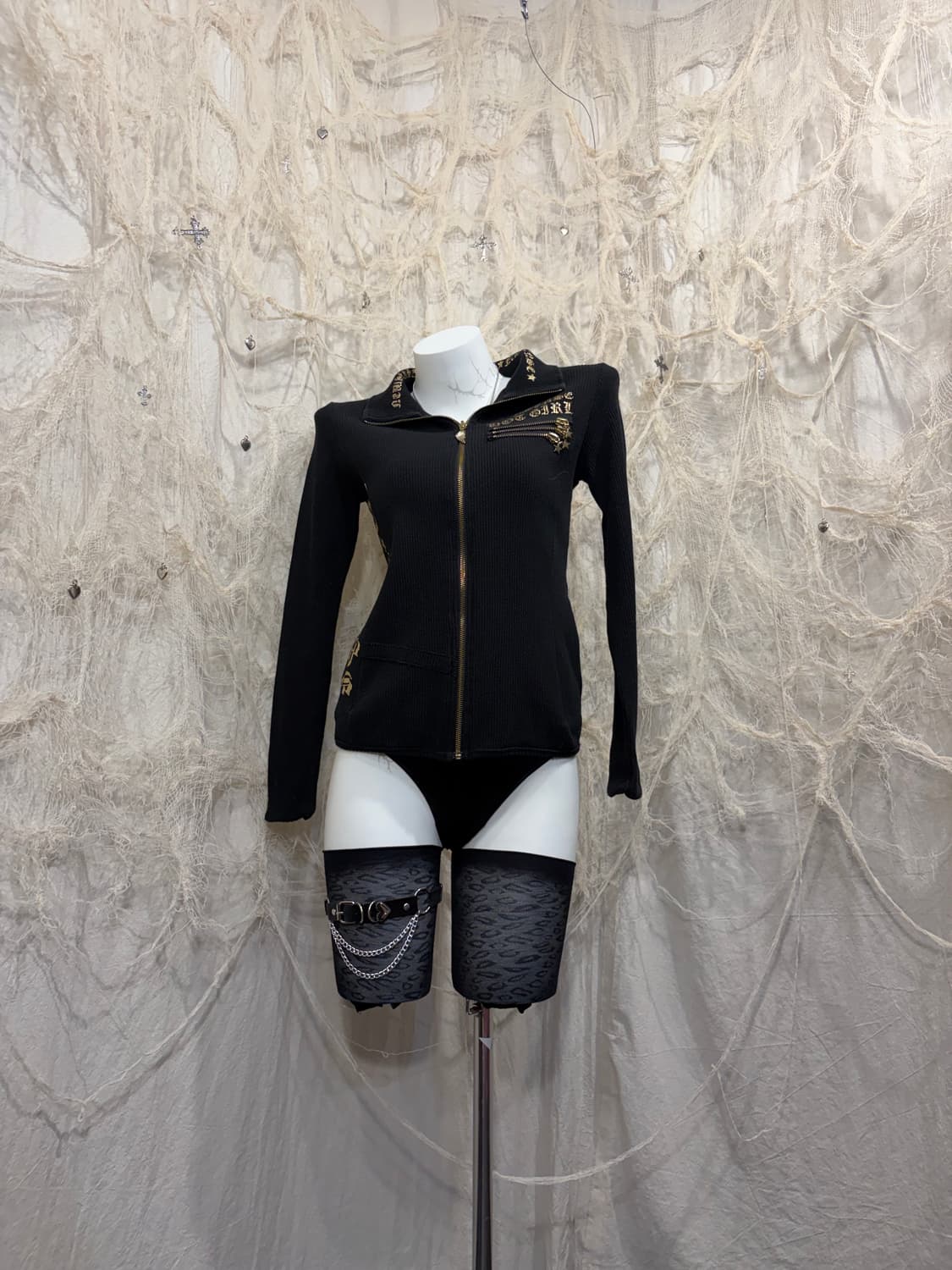 Y2K gold zip detail high-neck zip up 상품이미지4