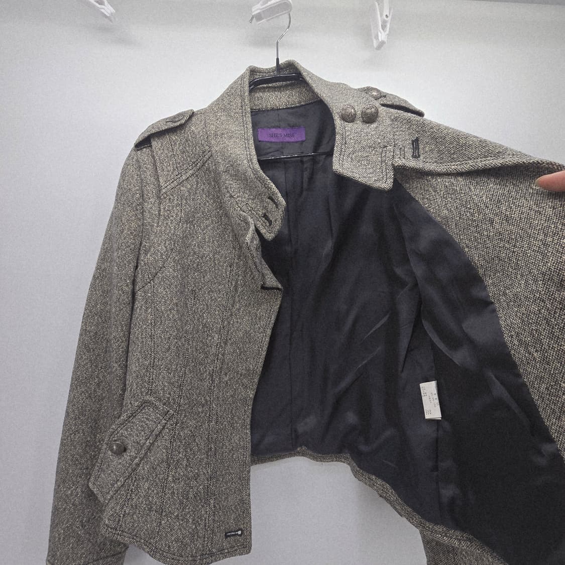 헤링본 빈티지 스타일 모직 숏 자켓  상품이미지5