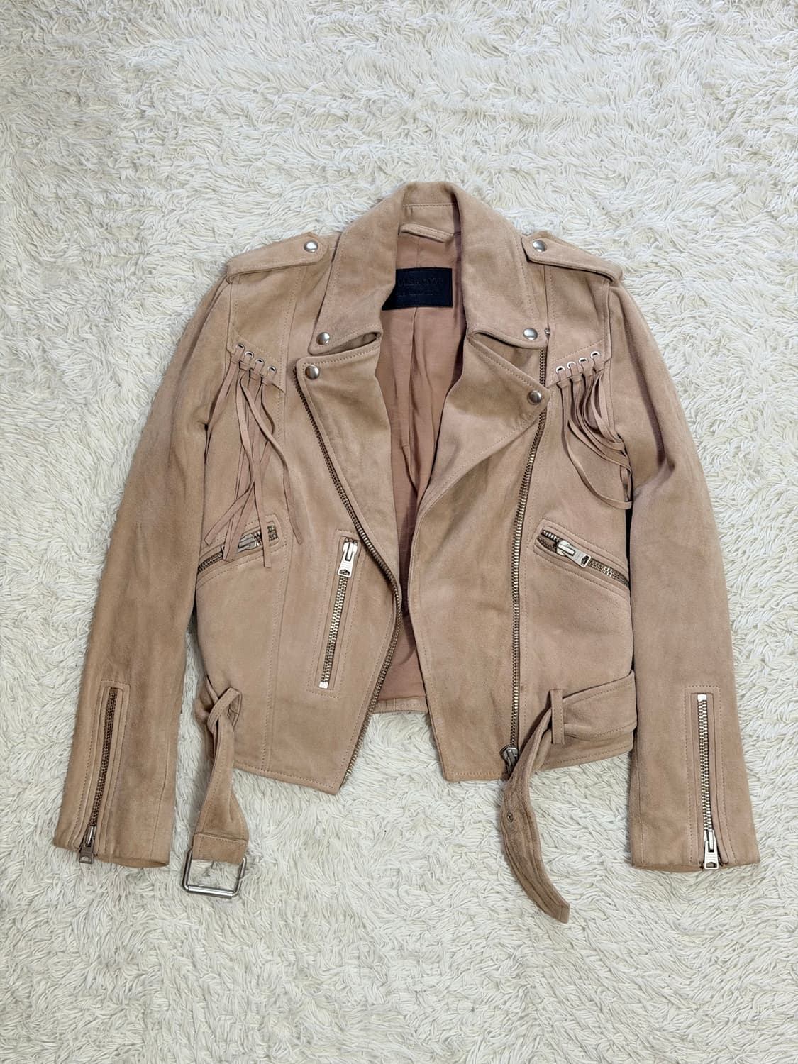 (AllSaints) 정품 여성 프릴 스웨이드 라이더 자켓 상품이미지8