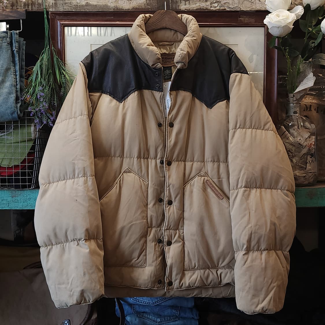폴로 다운 패딩 웨스턴 가죽 패딩 푸퍼 다운 봄버 L 상품이미지1