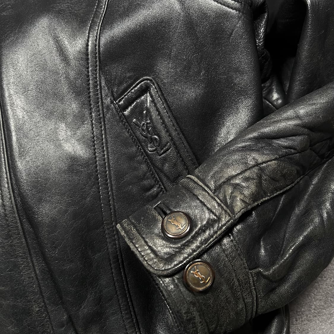 90's 입생로랑 양가죽 블루종 봄버 레더 자켓 상품이미지4