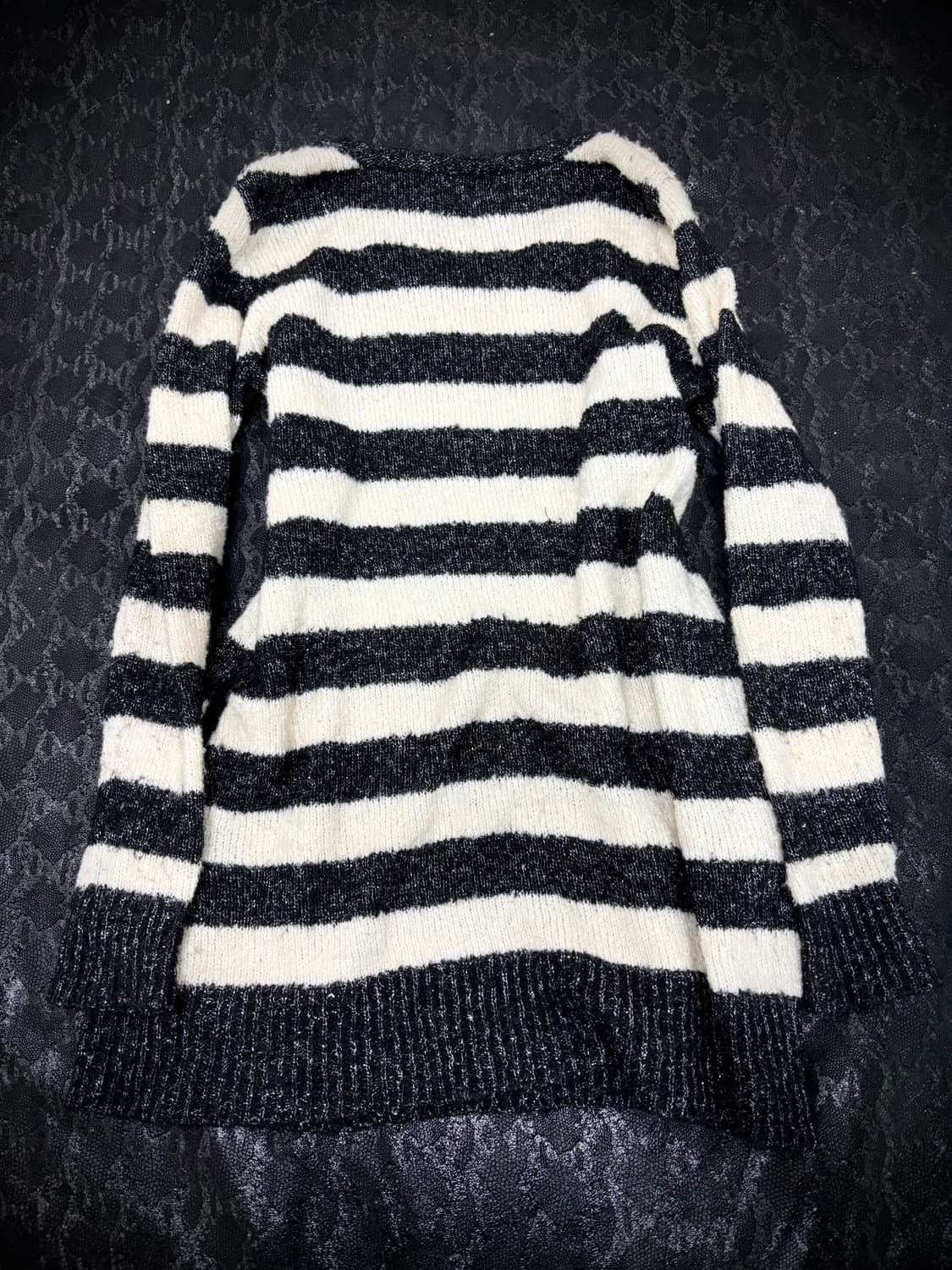 “Vintage” Y2K Black&White Stripe Knit Sl 상품이미지7