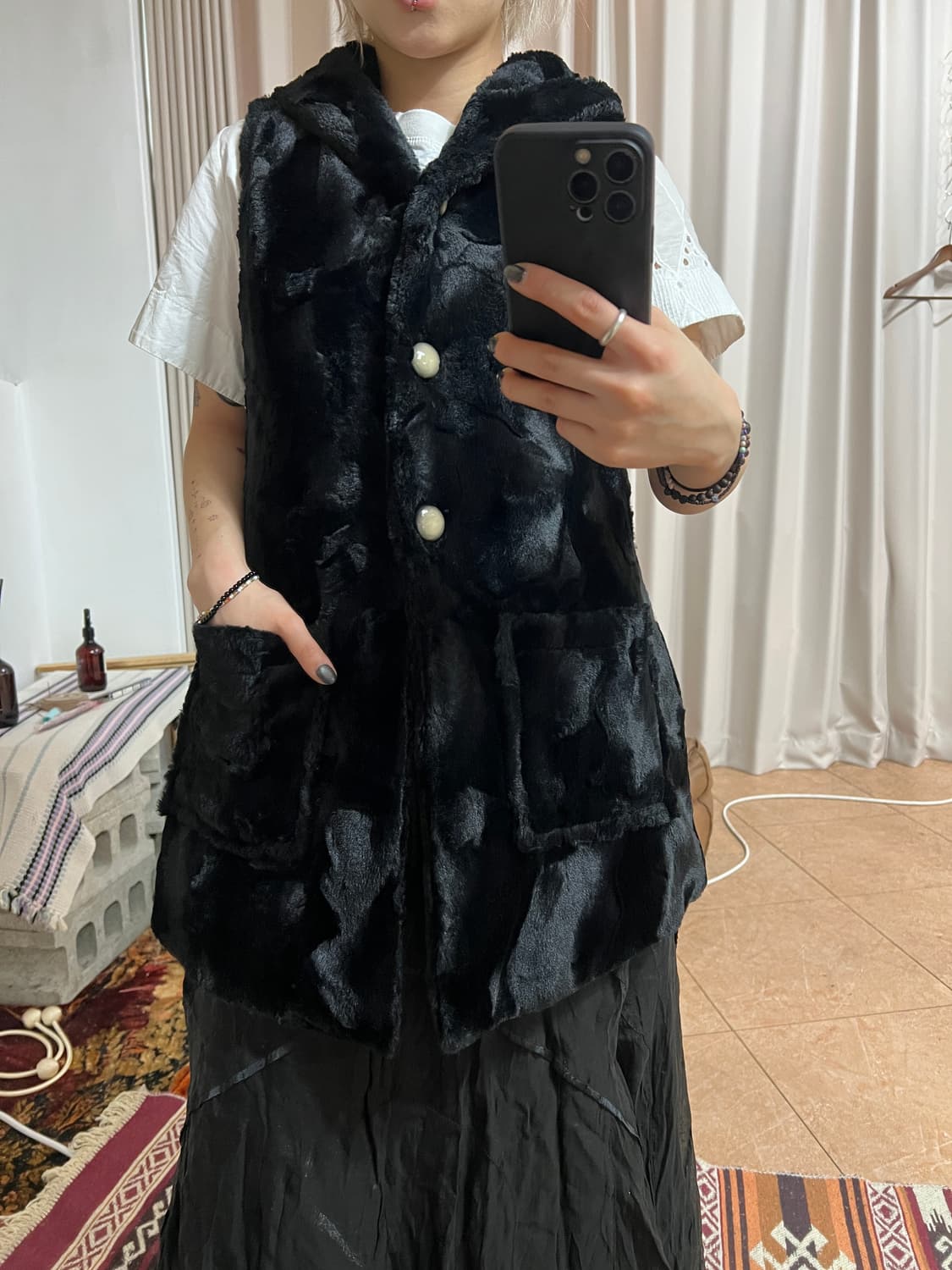 여성 후드 퍼 베스트 자켓  상품이미지1