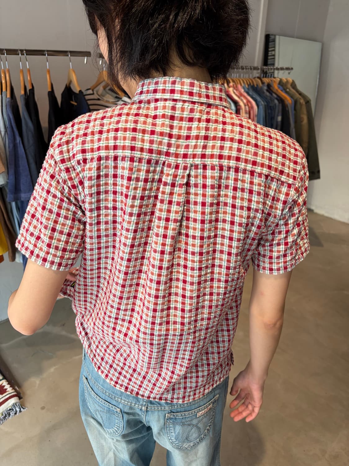 BOBSON 레드 체크 남방 XS 상품이미지4