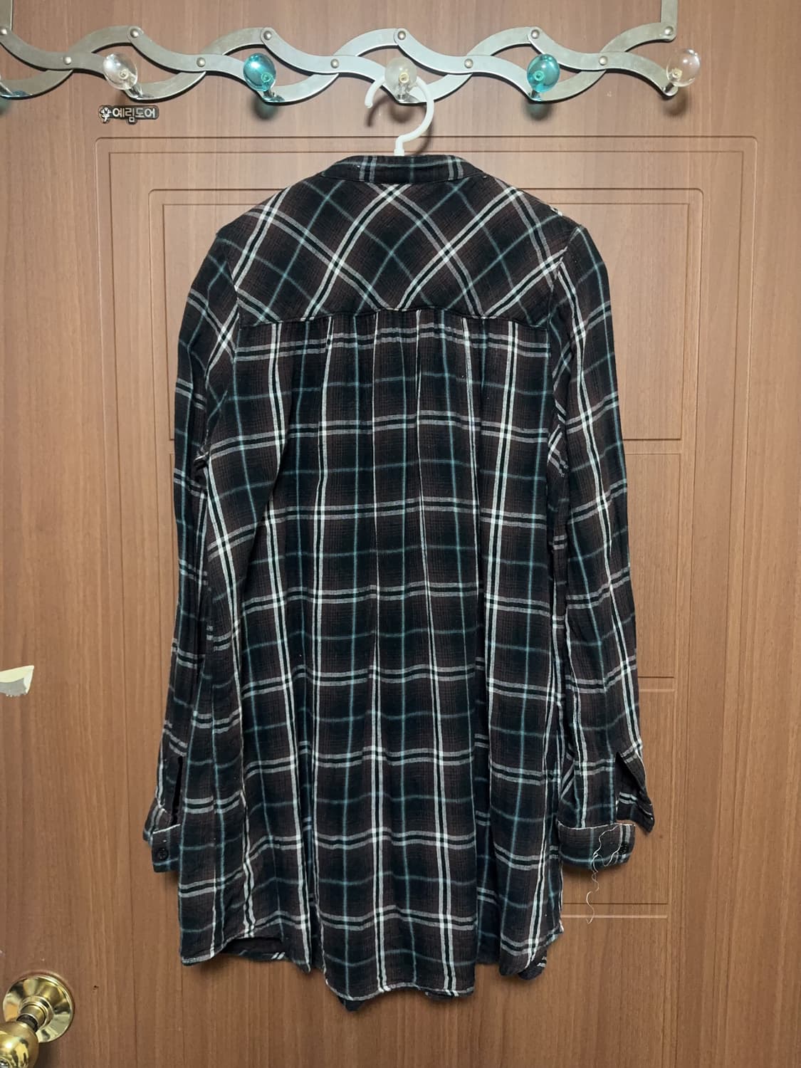 모리걸 하구미 일본 빈티지 브라운 체크 셔츠 남방 블라우스 원피스 상품이미지4