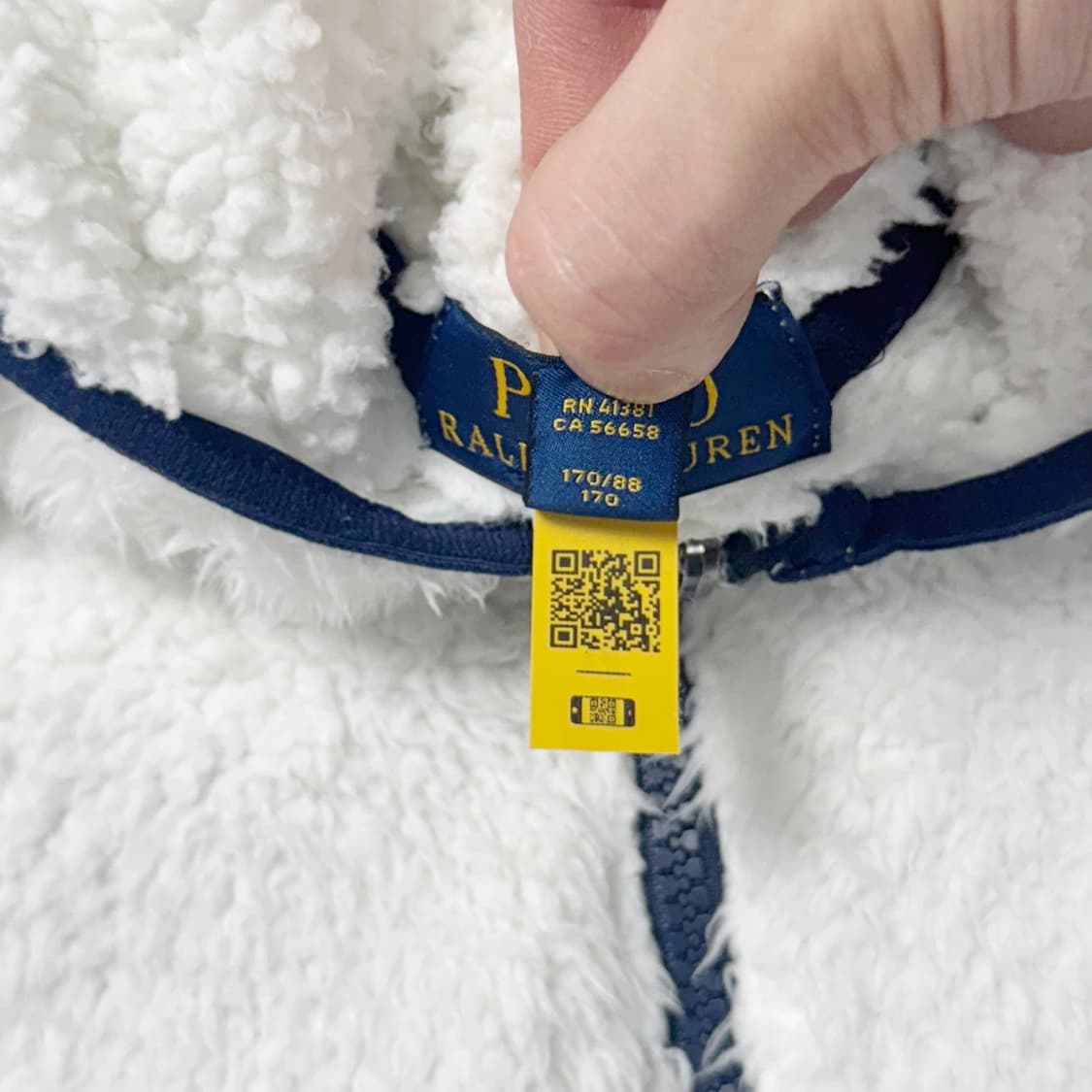 (XL 18-20) 폴로 랄프로렌 QR라벨 키즈 플리스 후드집업 화이트 상품이미지6