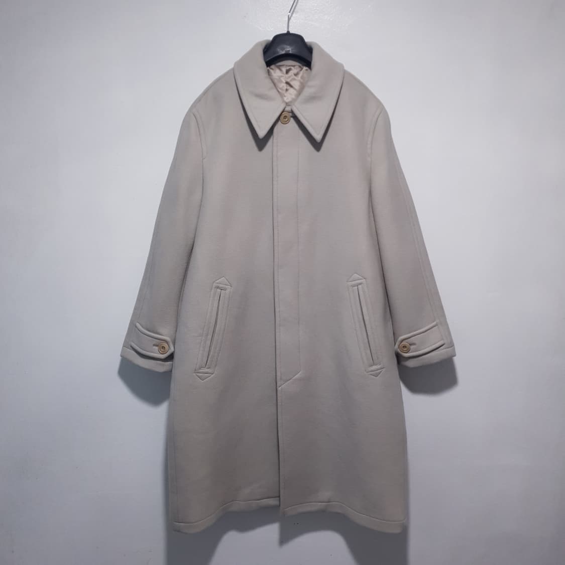 실측 XL) COOR 쿠어 MTR 발마칸 울 캐시미어 코트 크림 희귀 상품이미지3