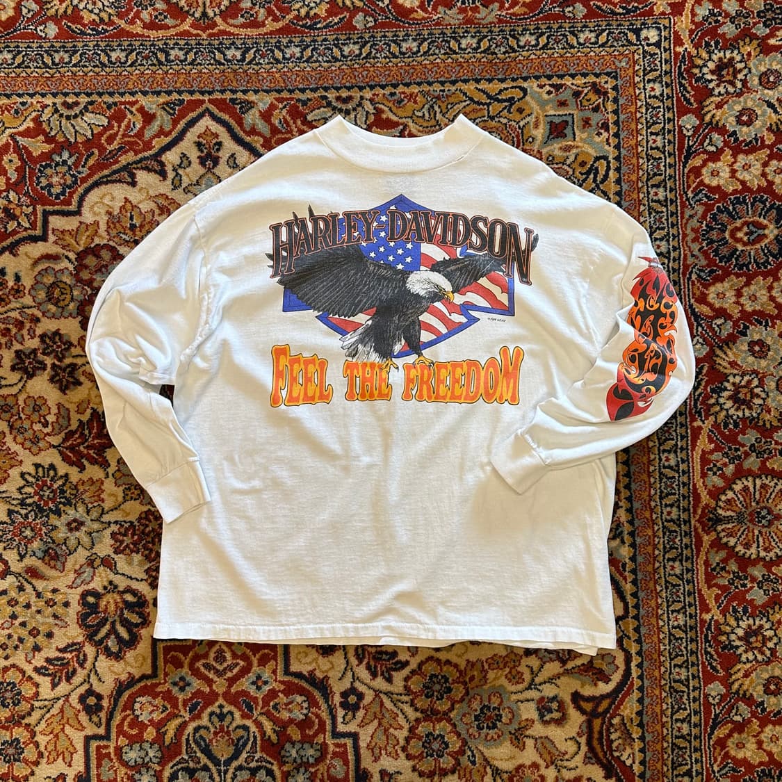 80s 할리데이비슨 "Fire Sleeve" Mock Neck - XL 상품이미지1