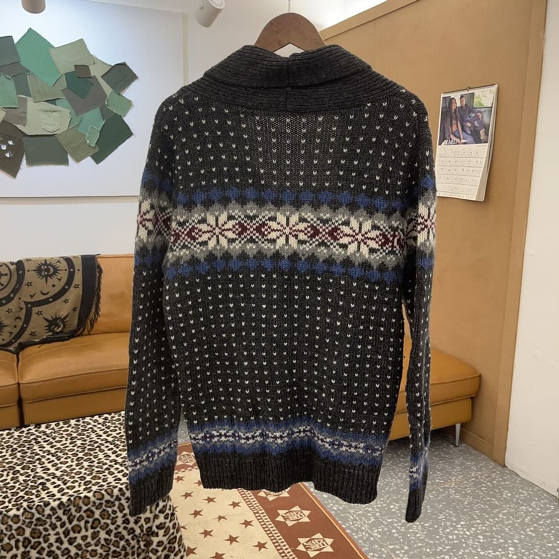 빈티지 노르딕 코위찬 숄카라 니트 뜨개 가디건 100 C09296 상품이미지4