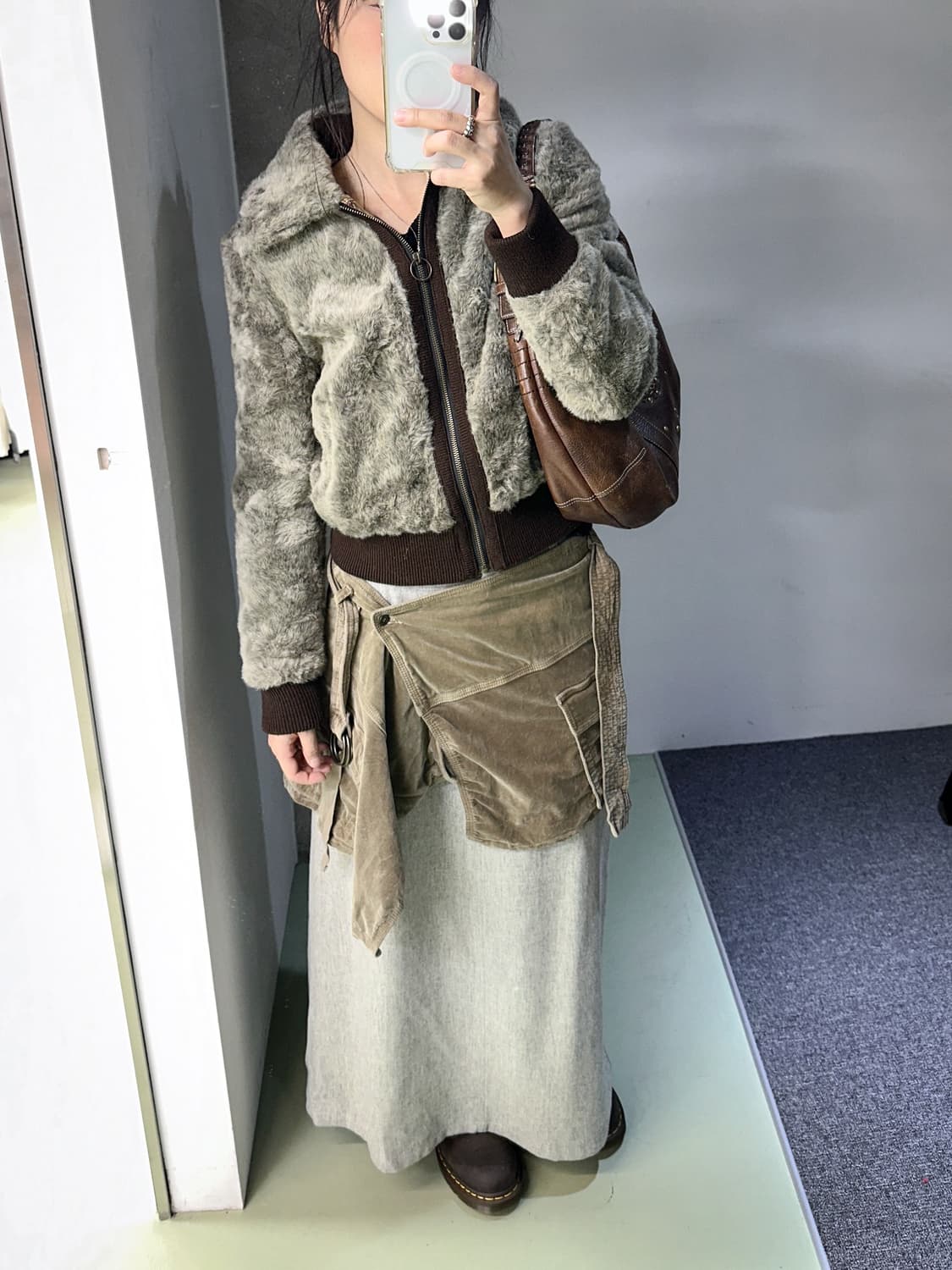 ash brown fur zip collar jacket 상품이미지3