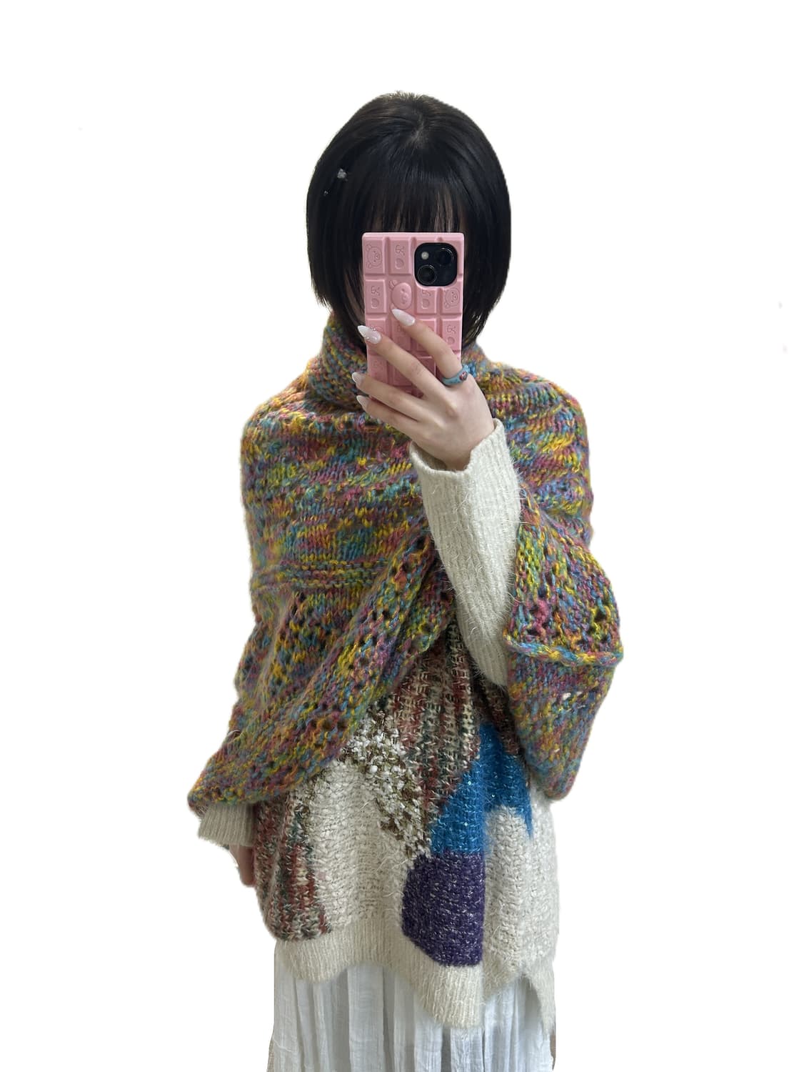 레인보우 니트 케이프 숄 상품이미지1