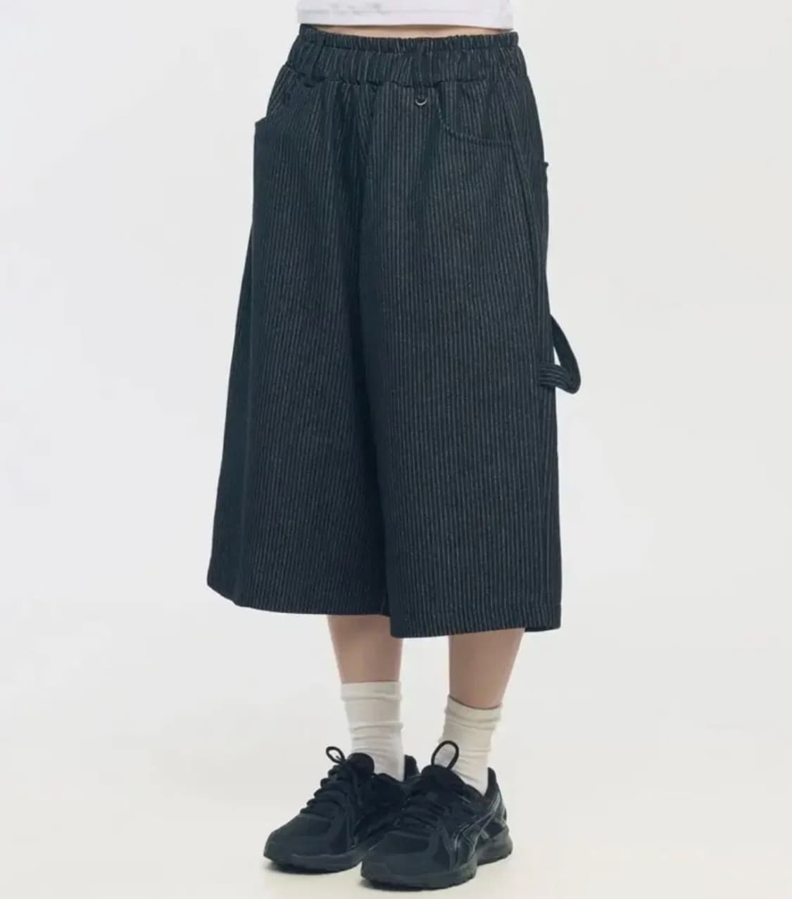 슬로우레코드하우스 카펜터 버뮤다 스트라이프 와이드 데님 팬츠 상품이미지1