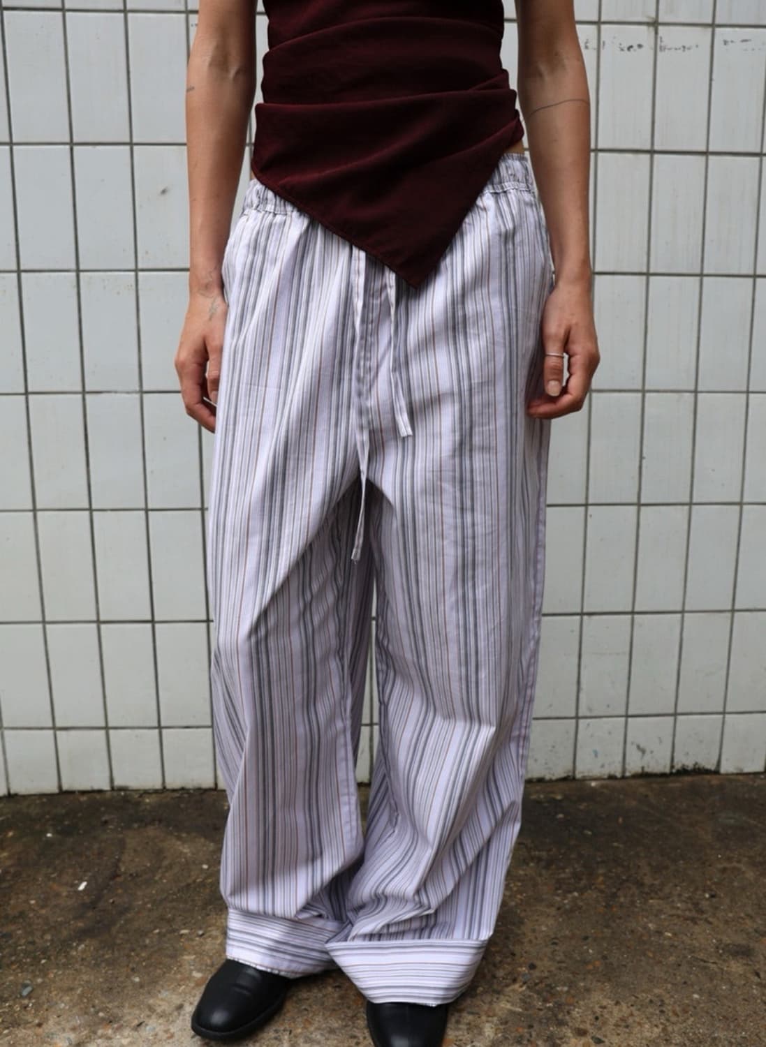 아모르샤이 BANDING PANTS - STRIPE GREY 상품이미지1