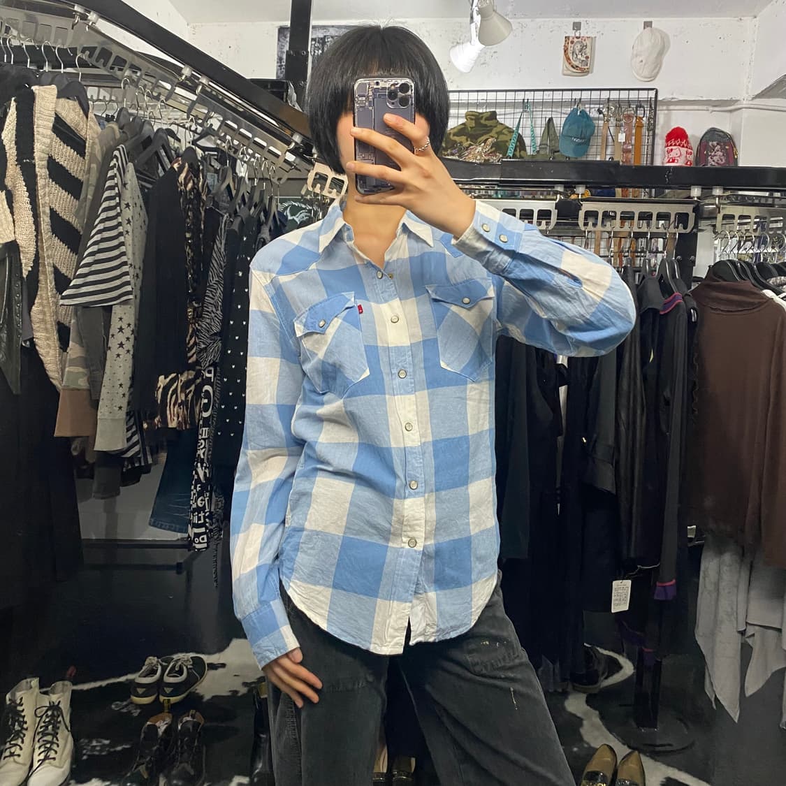 Levi’s 하늘색 체크 웨스턴 셔츠 상품이미지8