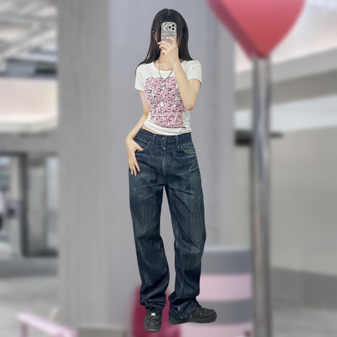 펑크 큐빅 진청 데님 팬츠 상품이미지1