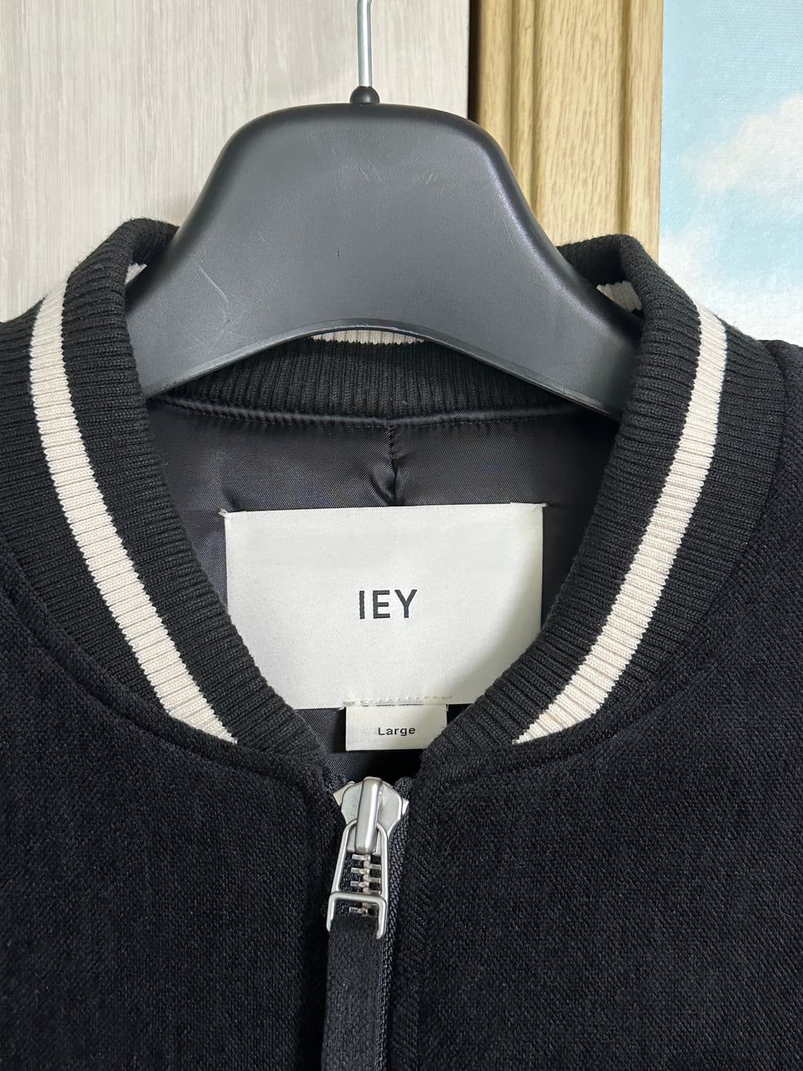 (L) 이에이 벨벳 집업 봄버 자켓 블랙 상품이미지3