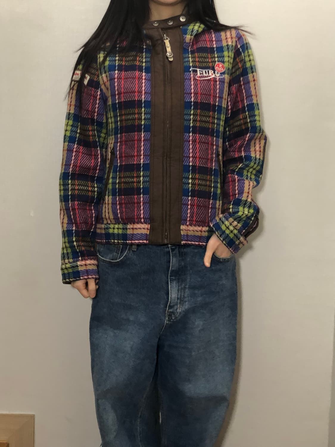 빈티지 푸부 비비드 컬러 체크 패턴 자켓 상품이미지5