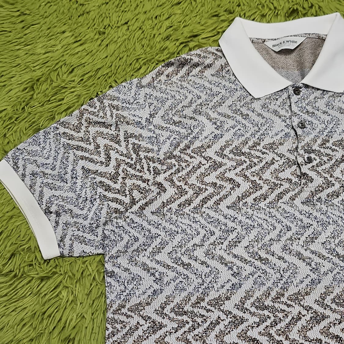 블랙앤화이트 패턴 반팔 카라티 L(XL추천) 상품이미지4