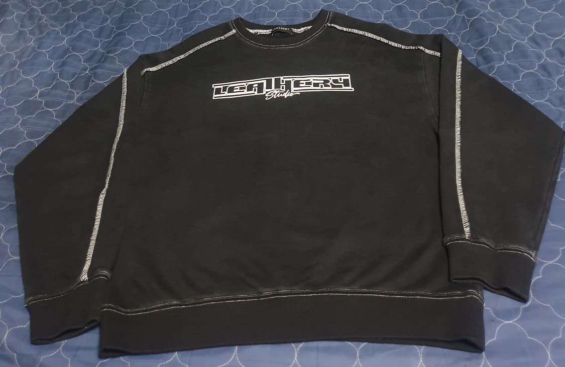 레더리 컷오프 라인 프린팅 맨투맨 블랙 (M) 상품이미지1