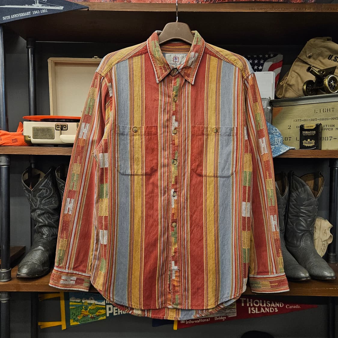 90s 테리토리 어헤드 에스닉 스트라이프 자카드 트윌 코튼셔츠 N1123 상품이미지1