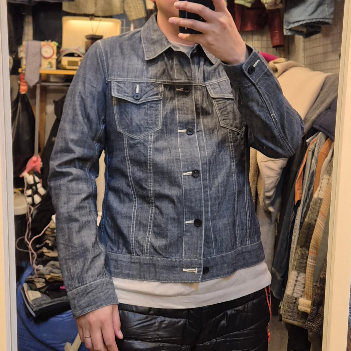 XL(착샷잇음) 청색 면 슬림핏 트러커자켓  상품이미지4