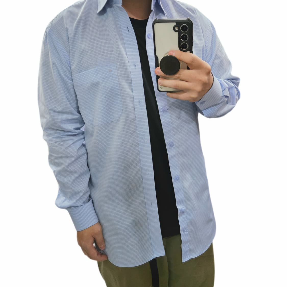 95 랑방 컬렉션 스카이블루 체크 드레스 셔츠 상품이미지1