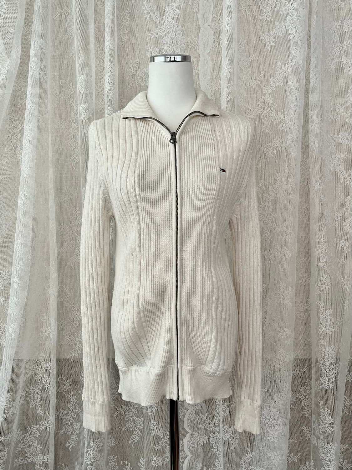 S) 타미힐피거 데님 코튼 니트 집업 아이보리 상품이미지1