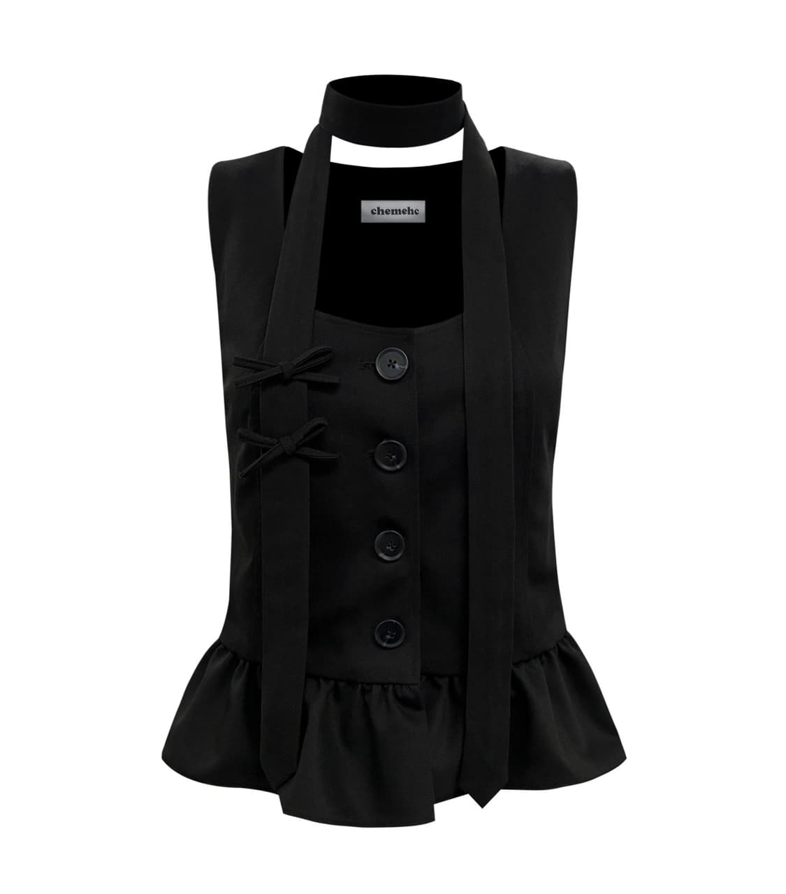 체메씨 PEPLUM VEST RIBBON TIE SET (BLACK) 상품이미지1