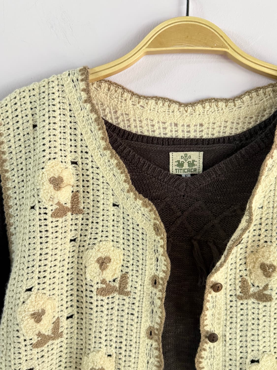 일본빈티지) 뜨개 꽃 조끼 상품이미지3