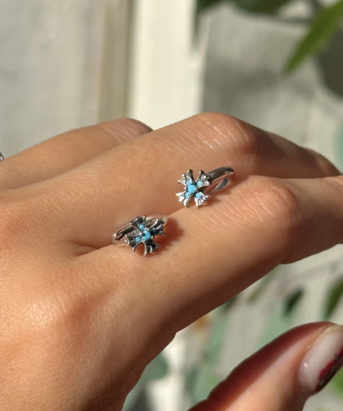 Turquoise Cross Shine 925Silver Hoop Ear 상품이미지5