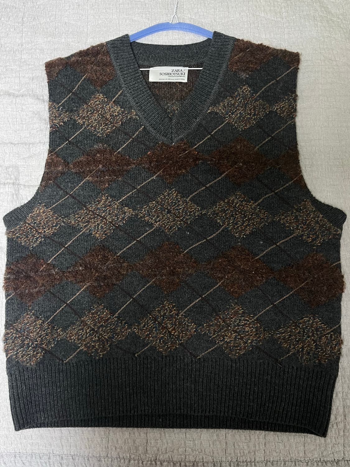 소시오츠키 X 자라 텍스처 다이아몬드 니트 베스트 (XL) 상품이미지1