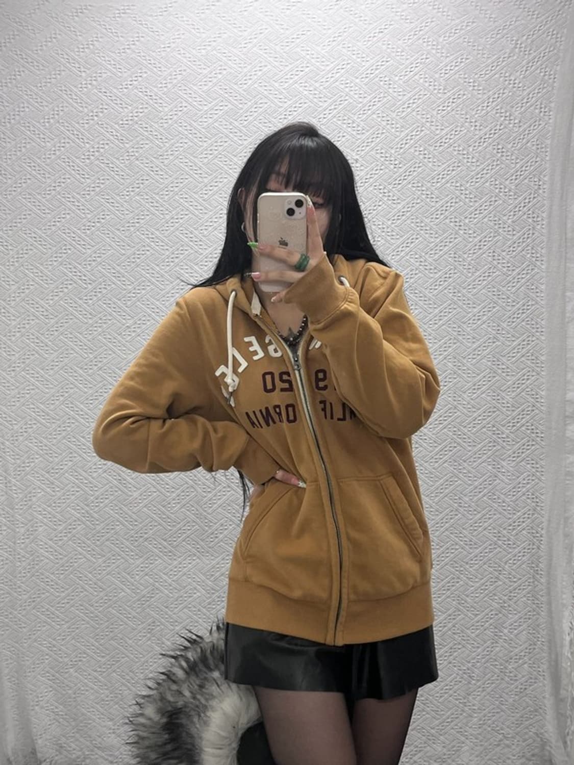 후아유 캐주얼 빈티지 레트로 스펠로고 기모 후드집업 XL C09003 상품이미지2