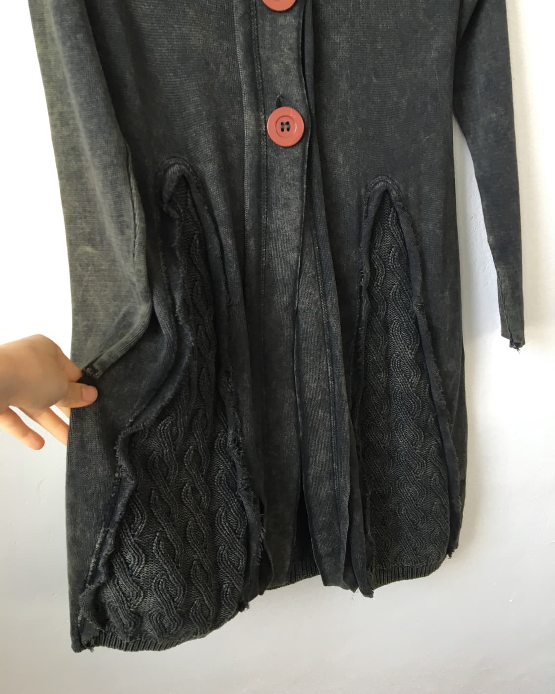 Cable pattern mixed wide collar knit car 상품이미지5