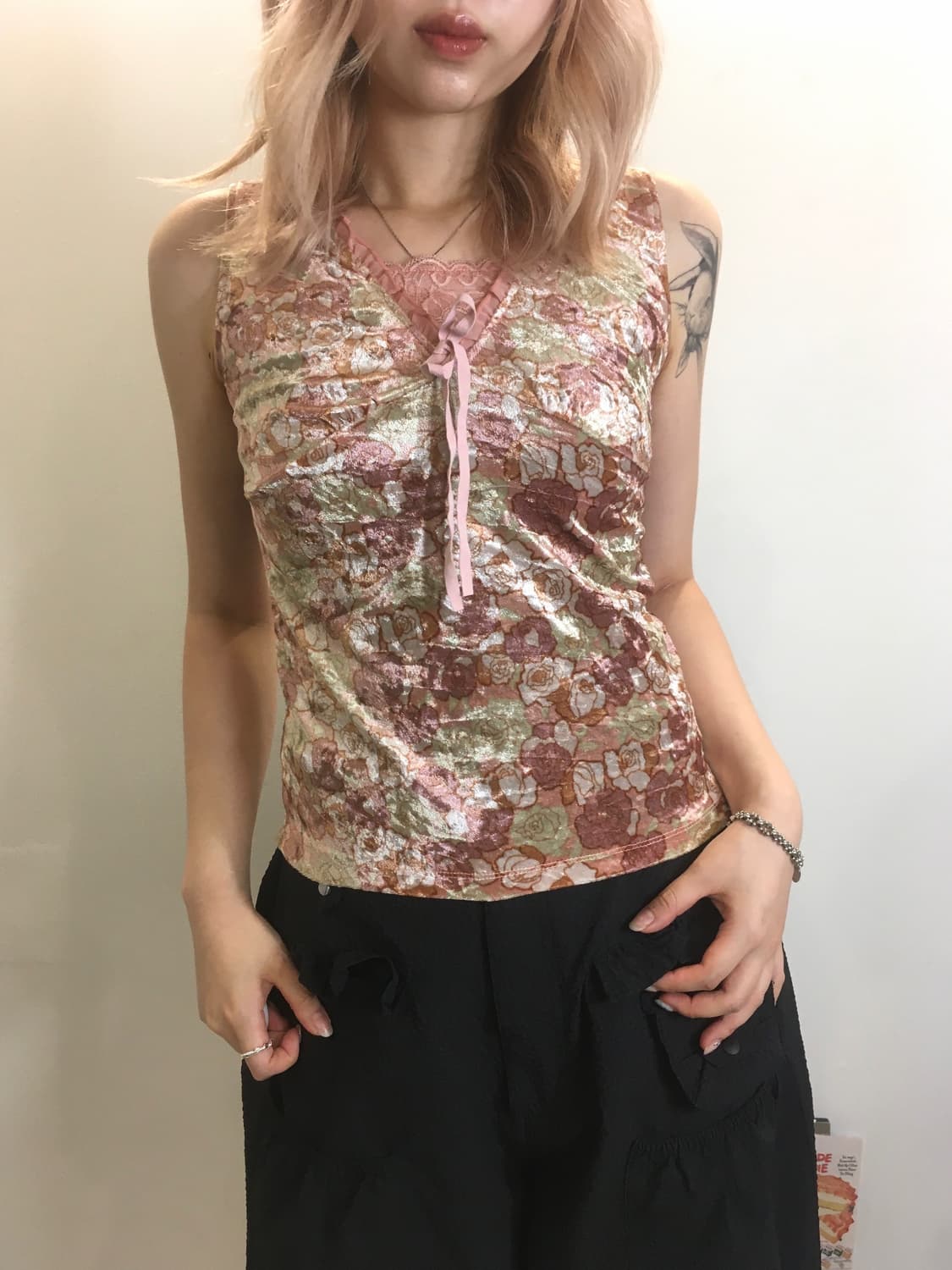 jpn vintage rose lace velour sleeveless 상품이미지1