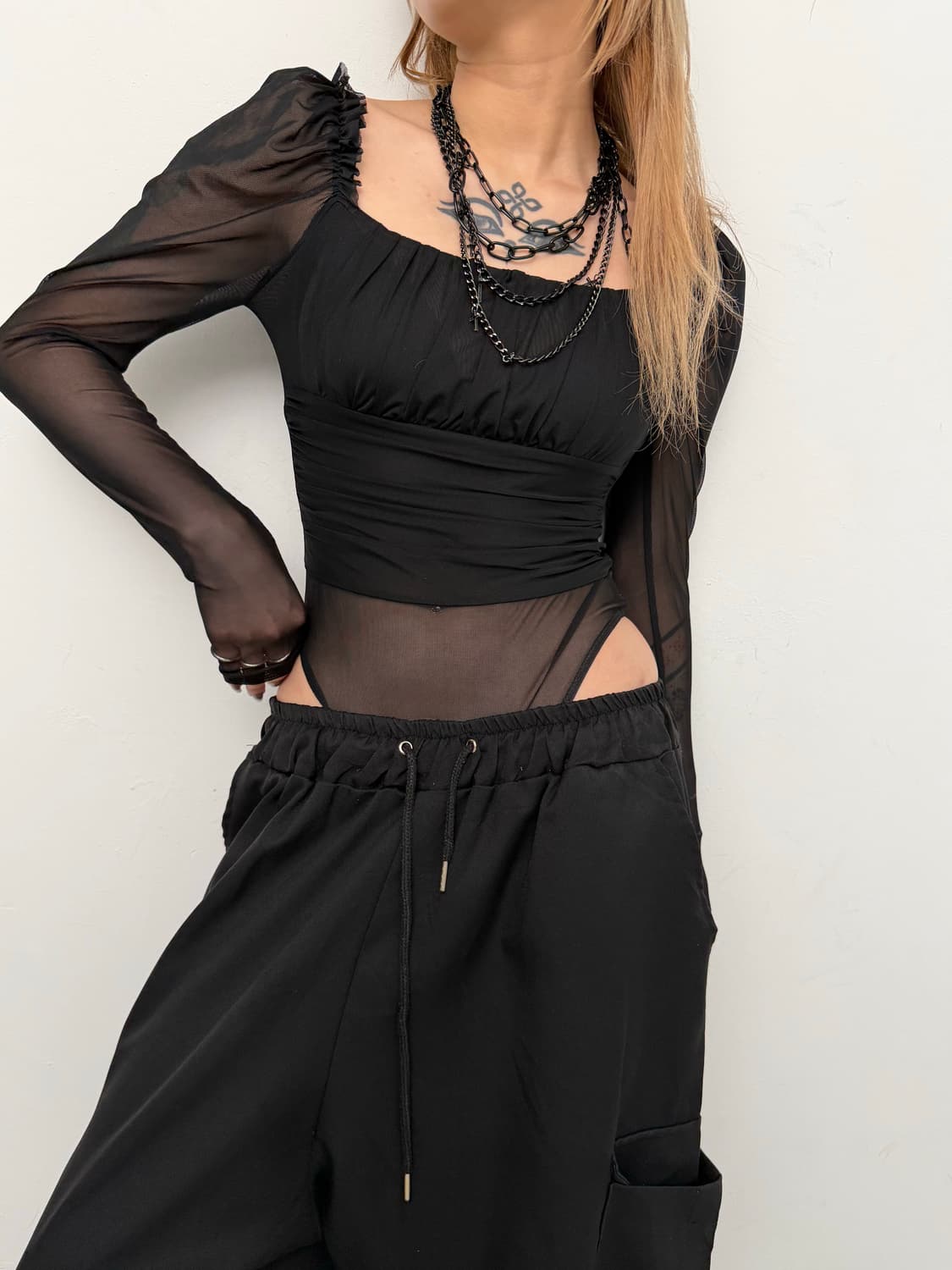 블랙 메쉬 바디수트  상품이미지2