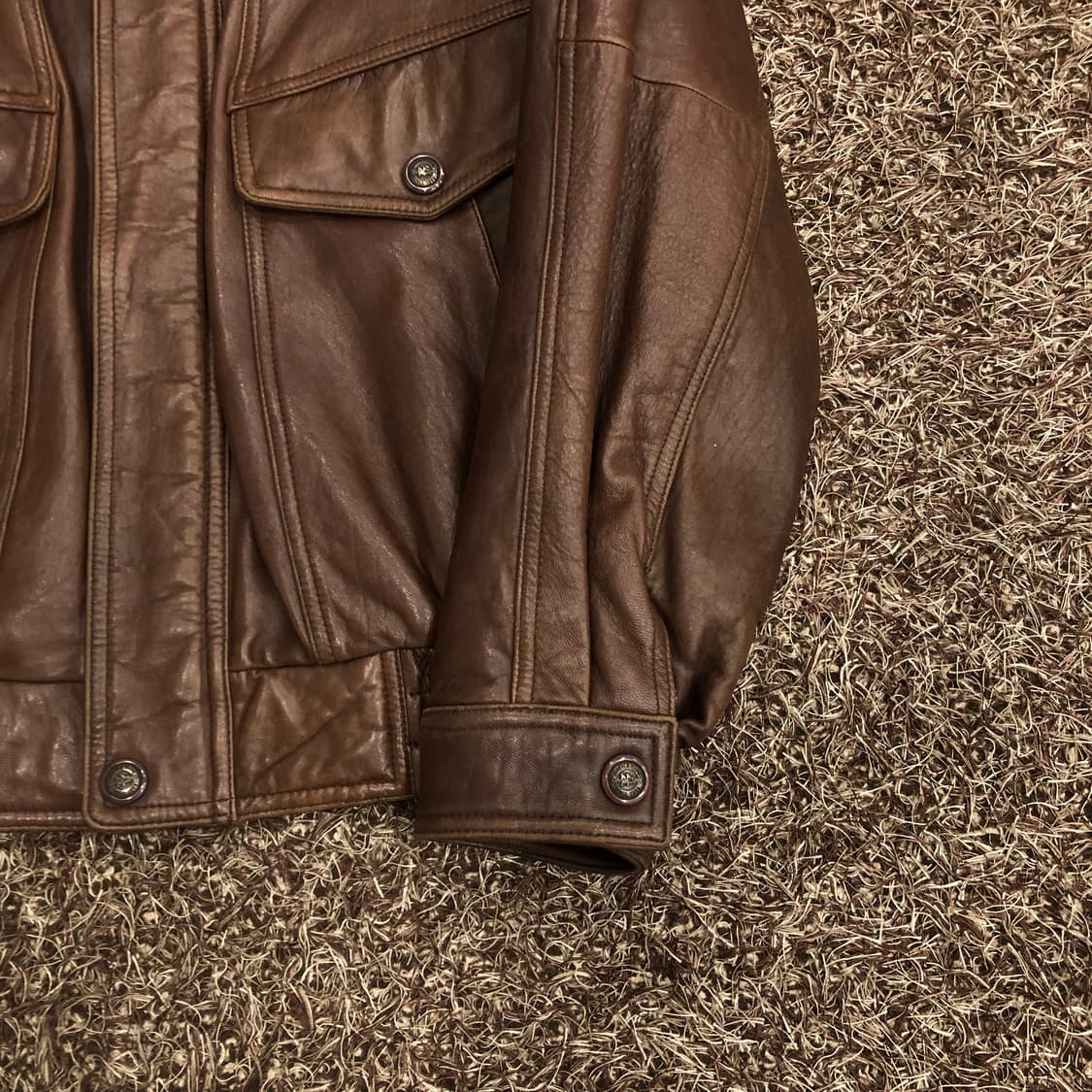 빈티지 양가죽 봄버 브라운 레더 가죽 자켓 퍼 카라 탈부착 상품이미지4