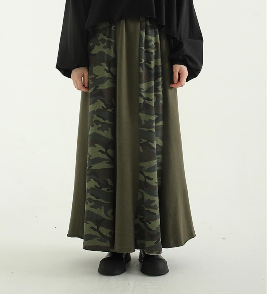 카모 밀리터리 밴딩 코튼 쭈리 롱스커트 롱치마 상품이미지5
