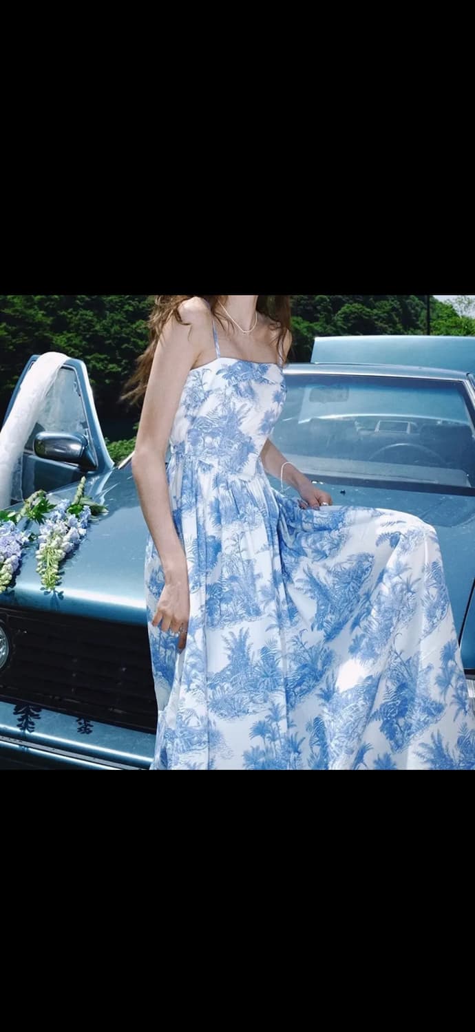 M사이즈)신스덴 블루 포레스트 나시원피스 디오르플로랄원피스휴양지여름원피스 상품이미지1