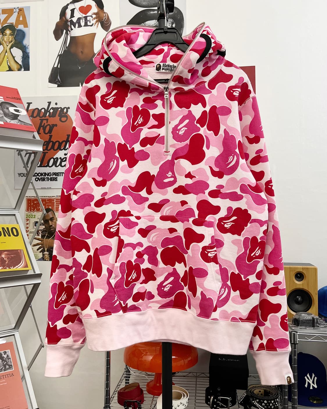 베이프 ABC 핑크 카모 샤크 하프집업 후디 상품이미지5