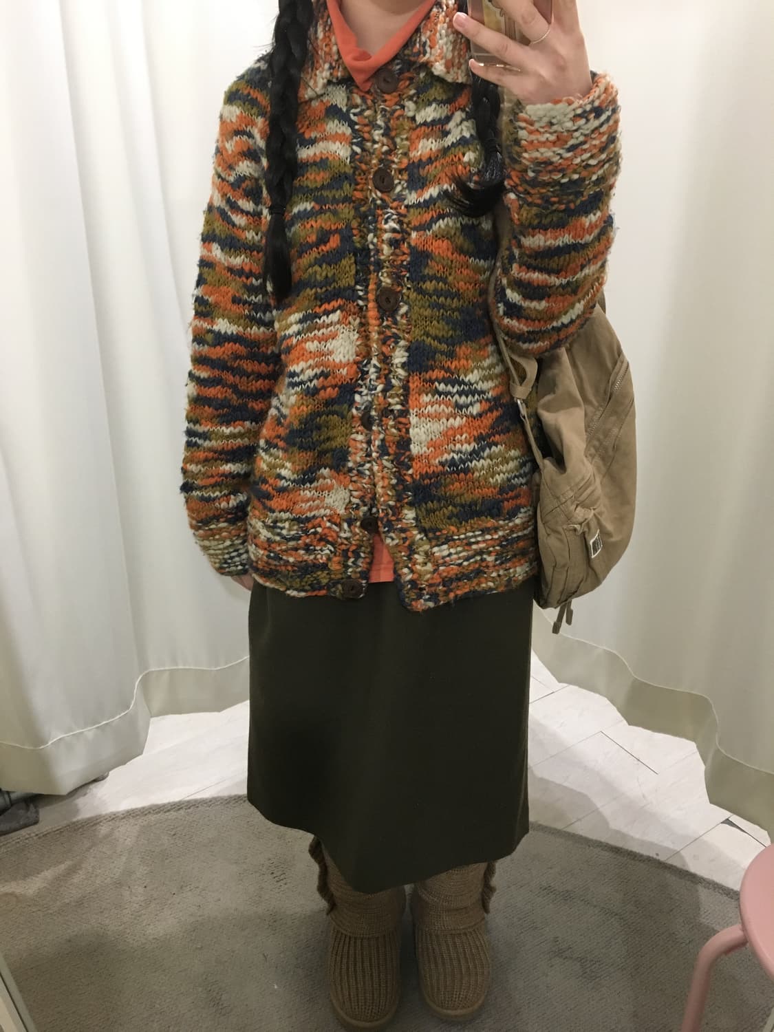 카키 미디 스커트 상품이미지5