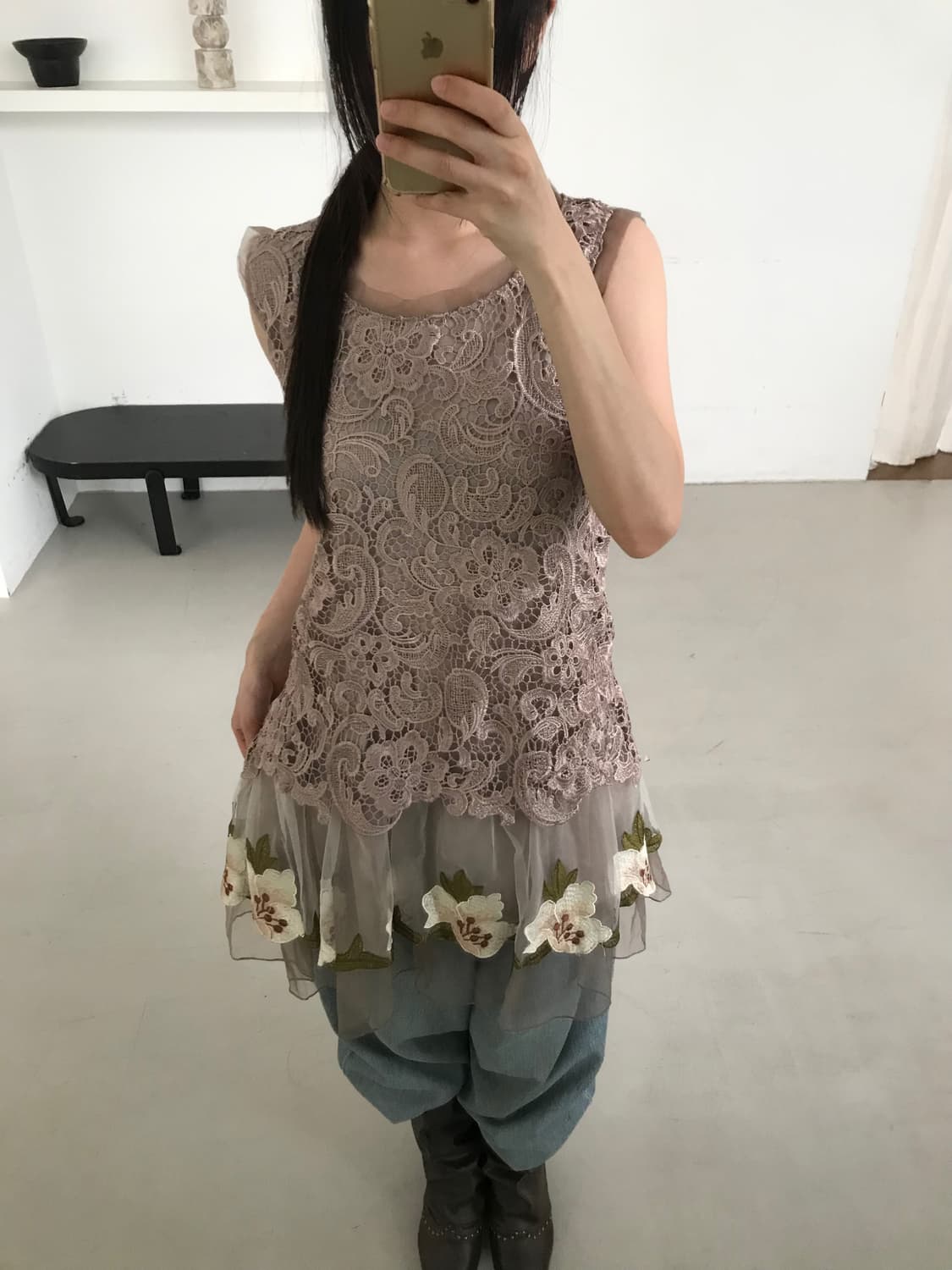 vintage beige lace sleeveless 상품이미지2
