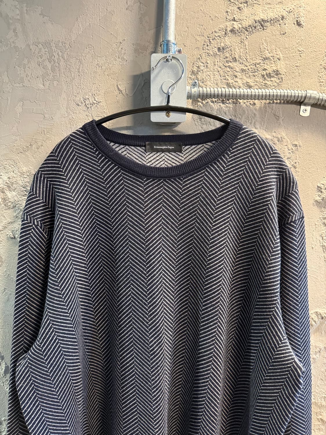 56 에르메네질도제냐 Zegna 헤링본 패턴 울 니트 네이비 상품이미지4
